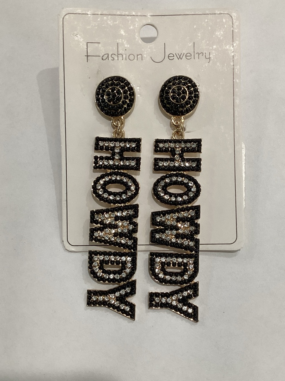 Fashion Jewelry Black‎ and Clear HOWDY Crystal Drop Earrings
